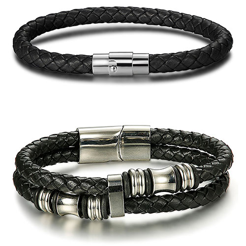 JOERICA Stainless Steel Leather Bracelets (Black) – ExpressDeals246.com